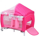 Foldable Baby Crib Playpen w- Mosquito Net and Bag-Pink
