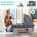 4-in-1 Convertible Portable Baby Play yard with Toys and Music Player-Gray
