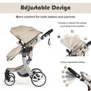 Folding Aluminum Infant Reversible Stroller with Diaper Bag-Beige