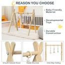 Portable 3 Wooden Newborn Baby Exercise Activity Gym Teething Toys Hanging Bar-Natural
