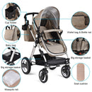 Folding Aluminum Baby Stroller Baby Jogger with Diaper Bag-Beige