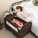 5-in-1  Portable Baby Beside Sleeper Bassinet Crib Playard with Diaper Changer-Brown