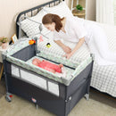 5-in-1  Portable Baby Beside Sleeper Bassinet Crib Playard with Diaper Changer-Gray