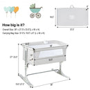 Height Adjustable Baby Side Crib  with Music Box & Toys-Light Gray