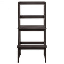 Kids Wooden Kitchen Step Stool with Safety Rail-Brown