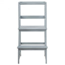 Kids Wooden Kitchen Step Stool with Safety Rail-Gray