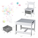 Kids Table Chairs Set With Storage Boxes Blackboard Whiteboard Drawing-White