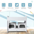 Kids Table Chairs Set With Storage Boxes Blackboard Whiteboard Drawing-White