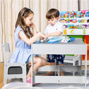 Kids Table Chairs Set With Storage Boxes Blackboard Whiteboard Drawing-White