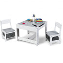 Kids Table Chairs Set With Storage Boxes Blackboard Whiteboard Drawing-White