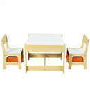 Kids Table Chairs Set With Storage Boxes Blackboard Whiteboard Drawing-Natural