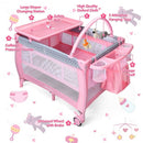 Portable Foldable Baby Playard Nursery Center with Changing Station-Pink