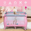Portable Foldable Baby Playard Nursery Center with Changing Station-Pink