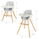3 in 1 Convertible Wooden High Chair with Cushion-Gray