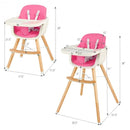3 in 1 Convertible Wooden High Chair with Cushion-Pink