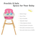 3 in 1 Convertible Wooden High Chair with Cushion-Pink