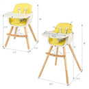 3 in 1 Convertible Wooden High Chair with Cushion-Yellow