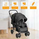 Foldable Lightweight Front Back Seats Double Baby Stroller-Black