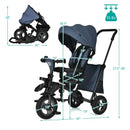 7-In-1 Baby Folding Tricycle Stroller with Rotatable Seat-Blue
