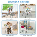 4 in 1 Baby Convertible Toddler Table Chair Set with PU Cushion-Gray