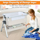 Baby Bassinet Bedside Sleeper with Storage Basket and Wheel for Newborn-Beige