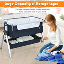 Baby Bassinet Bedside Sleeper with Storage Basket and Wheel for Newborn-Navy