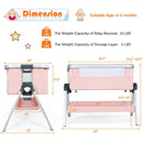 Baby Bassinet Bedside Sleeper with Storage Basket and Wheel for Newborn-Pink