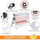 Baby Bassinet Bedside Sleeper with Storage Basket and Wheel for Newborn-Pink