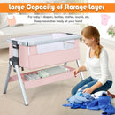Baby Bassinet Bedside Sleeper with Storage Basket and Wheel for Newborn-Pink