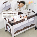 Baby Crib Playpen Playard Pack Travel Infant Bassinet Bed Foldable 4 color-COFFEE