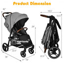 5-Point Harness Lightweight Infant Stroller with Foot Cover and Adjustable Backrest-Gray