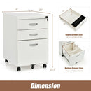 3-Drawer Mobile File Cabinet Steel with Lock Handle-White