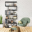6 Tier S-Shaped Bookshelf Storage Display Bookcase Decor Z-Shelf -Black