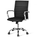 PU Leather Office Chair High Back Conference Task Chair with Armrests-Black