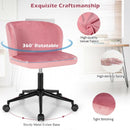 Armless Adjustable Swivel Velvet Home Office Leisure Vanity Chair-Pink
