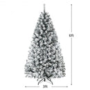 6 Feet Artificial Snow Decorated Flocked Hinged Christmas Tree with Metal Stand