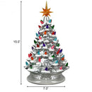 15" Pre-Lit Hand-Painted Ceramic Christmas Tree-Silver