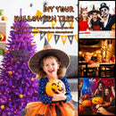 Artificial Prelit Purple Halloween Tree with Orange Lights and Pumpkin Ornaments-6'