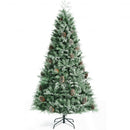 8 Feet Snow Flocked Hinged Christmas Tree with 1651 Branch Tips and Pine Cones