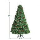 8 Feet Unlit Hinged PVC Artificial Christmas Pine Tree with Red Berries