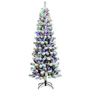 7.5 Feet Pre-Lit Hinged Christmas Tree Snow Flocked with 9 Modes Lights
