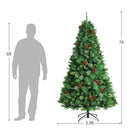Pre-lit Hinged Christmas Tree with Pine Cones and Red Berries-7'