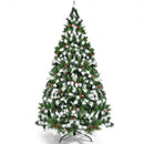 Pre-lit Snow Flocked Christmas Tree with Red Berries and LED Lights