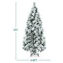 Flocked Hinged Artificial Slim Christmas Tree with Pine Needles-7 ft