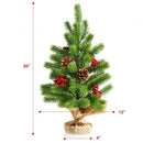 20 Inch Tabletop PE Christmas Tree Holiday Decor with Pine Cones and Red Berries