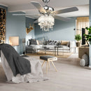 52" Crystal Ceiling Fan Lamp w- 5 Reversible Blades-Silver