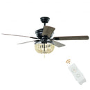 52" Retro Ceiling Fan Light with Reversible Blades Remote Control-Black