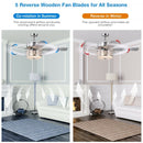 52" Ceiling Fan with Light Reversible Blade and Adjustable Speed-Silver