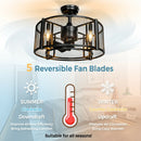 5 Blades Enclosed Ceiling Fan with Light and Remote Control-Black