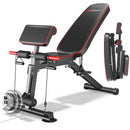 All-in-1 Adjustable Weight Folding Workout Bench with Elastic Cable-Black